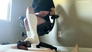 Brat Roxy Teases Foot Bitch Locked in Chastity with her Feet