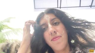 Eating pizza with cum on my face in a public cafe