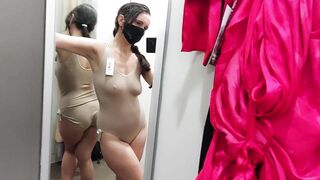 Amateur wife filmed trying on clothes. Milf hairy pussy, hairy ass, big tits, big nipples.