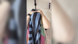 Pawg milf with saggy tits taking a shower