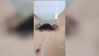 Hairy Girl Washing Her Big Bush