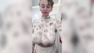 Wet after shower Big natural saggy tits ovals hard nipples