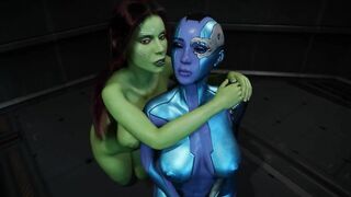 Hot blowjob with Gamora and Nebula from Marvel