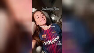 18yo dressed in FC Barcelona jersey likes blowjob and deep creampie