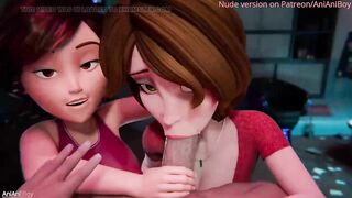 Hot blowjob with Aunt Cass and Helen Parr from Disney