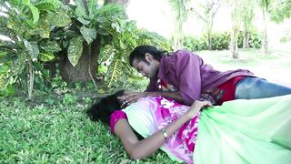 Indian couple boobs kissing outdoors