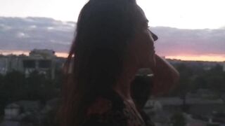 Afretwork Sexy Show at Office Balcony # NO PANTIES in Office at Sun Set