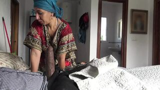 This Turkish granny is SHOCKED !!! I take out my big black cock in front of her.