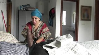 This Turkish granny is SHOCKED !!! I take out my big black cock in front of her.