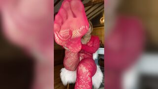 Paige Turnah no knickers fishnet foot tease while I fantasise about your cock in my pussy