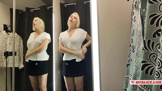 Seducing you in a fitting room. Sexy try on transparent clothes in the fitting room