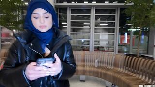 Iranian hijab Nadja gets anal fucked in the toilet and in a hallway to pay for the plane