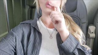 Risky airplane blowjob/handjob and hot pussy fingering in the public toilet! ALMOST CAUGHT