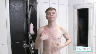 Skinny Blonde James T Rubs His Cock And Fingers His Butthole In The Shower!