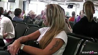 German MILF Flash Huge Tits in Plane and Ride on Holiday