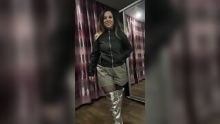 I Try on Different Leather Jackets! It's Beautiful Silver Boots and Topless!