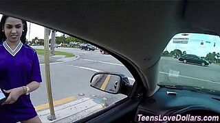 Teen gets hardcore pov fucked and sucks cock for cash in public