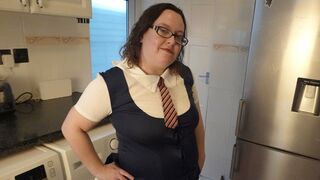 Naughty Wife in Collage Uniform Playing with Shaven Pussy