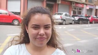 Busty babe shows her tits to random guys in the street