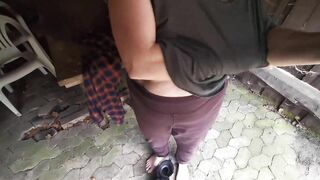 Slapping her tits near railway and in small hut