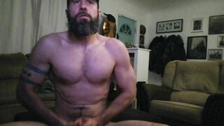 Hairy Jock Jerks Off His Long Cock and Eats Cum