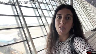 Crazy CUMWALK in Big AIRPORT Full of People Risky Public Blowjob