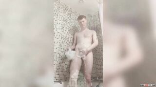 Redhead Spurts Cum While He Showers