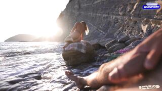 DICK FLASH on a nudist beach: Stranger caught me jerking off and helped me cum