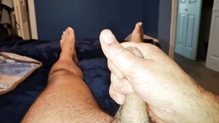 Playing footsie ends with cum on my feet