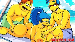 Burying it deep in the sand! Cheating on her husband on the beach! Simpsons comics