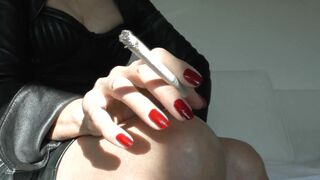 Leather Mistress Lady Victoria Valente - Beautiful Hands, Red Fingernails, Cigarette, Close-ups