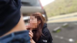 誰もいない某ダムの駐車場で野外フェラ。口内発射されて自分もいっちゃうド変態彼女。