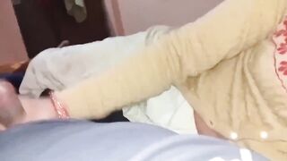 Cute step sister give handjob service her stepbrother before fucking