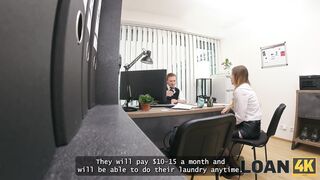 LOAN4K. Blonde Maya with big tits is fucking a bank worker on the office chair while his colleague is watching