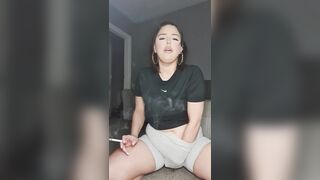 British chavy teen slut squirts all over her nike shorts