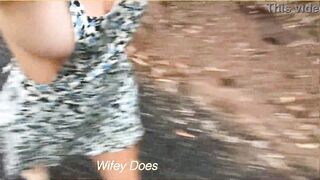 Wife runs in public outdoor sideboob big tits dare