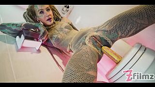 alternative TATTOO model solo PISS action - ANAL toy masturbation, pee fetish, dreads