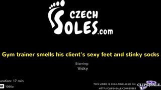 Gym trainer smells his client's sexy feet and stinky socks (gym feet, foot worship, stinky feet)