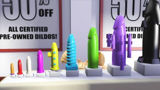 3DGSPOT - Blonde Teen Deepthroats And Gags A Huge Cock In A Dildo Shop! 3D ANIMATION!