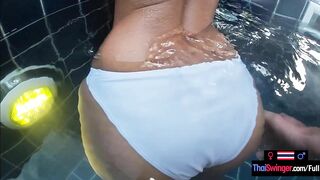 Amateur teen couple hot sex in the pool She is Asian he is European