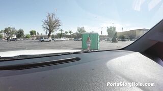 PortaGloryhole - Tiny Brunette Visits The Porta Glory Hole For A Nice Blowjob