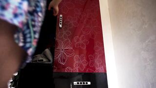 Teen wanted to put things in the wardrob and could not resist masturbation