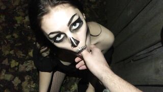 Spooky Slut Skull Fucked and Railed Hard Outside