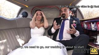 HUNT4K. Random passerby scores luxurious bride in the wedding limo