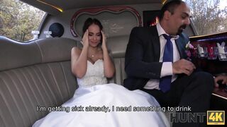 HUNT4K. Random passerby scores luxurious bride in the wedding limo