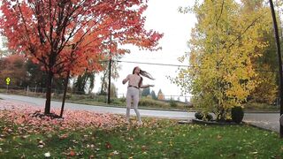 Longpussy, Sheer Pants, Diapers and a Giant Butt Plug in Public on a gray Day.