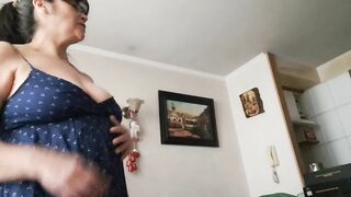 stepson asks stepmom to see her pussy and tits to give himself a handjob