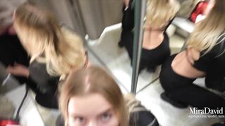Babe gets public risky blowjob in fitting room - Close to be caught