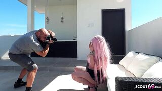 Pink Hair German Teen Penny in Fishnet Stockings Outdoor Sex by older Guy