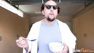 FILTHY FAMILY - Daddy Mac Gets His Dick Sucked While Eating Breakfast And Then Wifey Jumps In